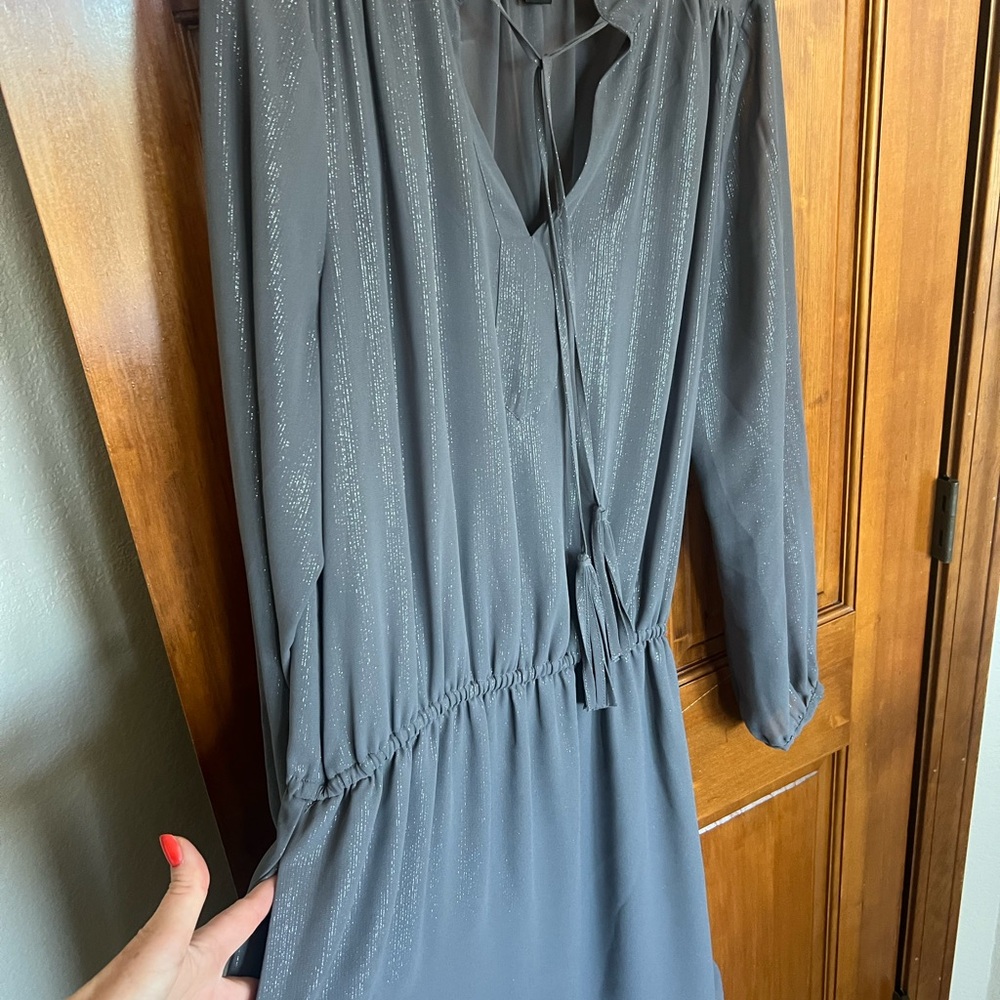 White House Black Market Gray Long Sleeve V-Neck Dress